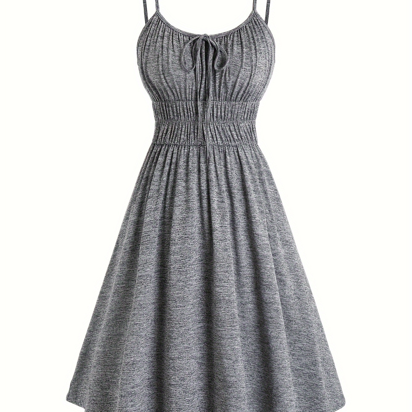 

Ruched Tie Front Sling Dress, Elegant Cinched Waist Solid Color Pleated Cami Dress For Spring & Summer, Women's Clothing