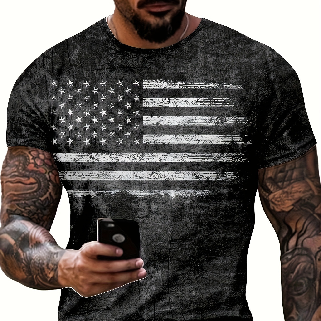 

Men's Flag Graphic Print T-shirt, Casual Short Sleeve Crew Neck Tee, Men's Clothing For Summer Outdoor Streetwear