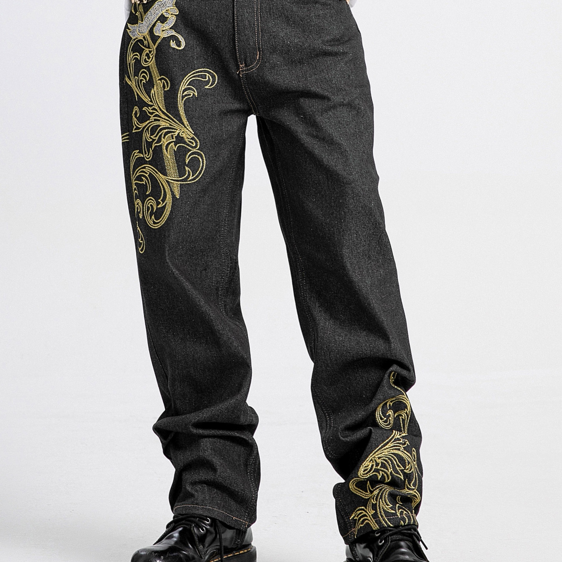 

Men's Hip-hop Embroidered Jeans, Loose Fit Skateboard Pants, Dance Trousers