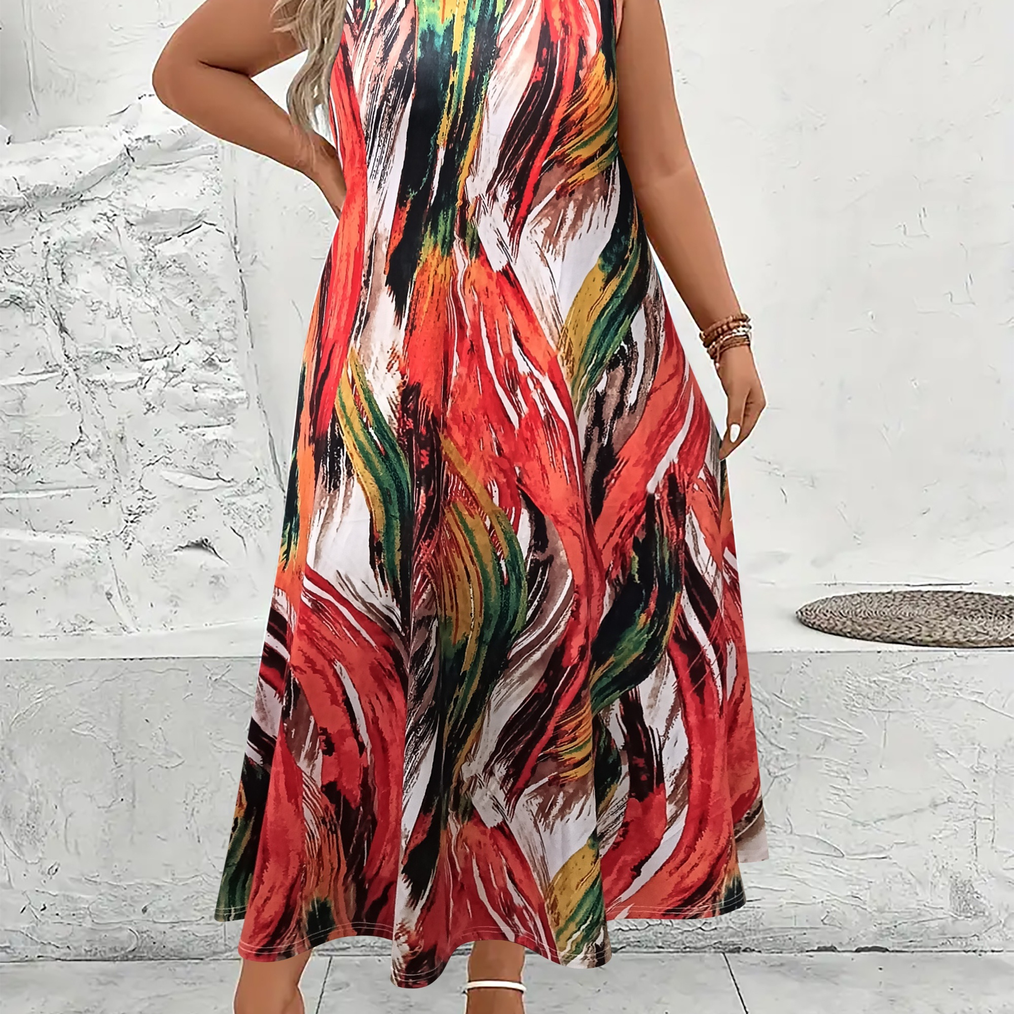 

Plus Size All Over Print Tank Dress, Casual Sleeveless Dress For Spring & Summer, Women's Plus Size Clothing