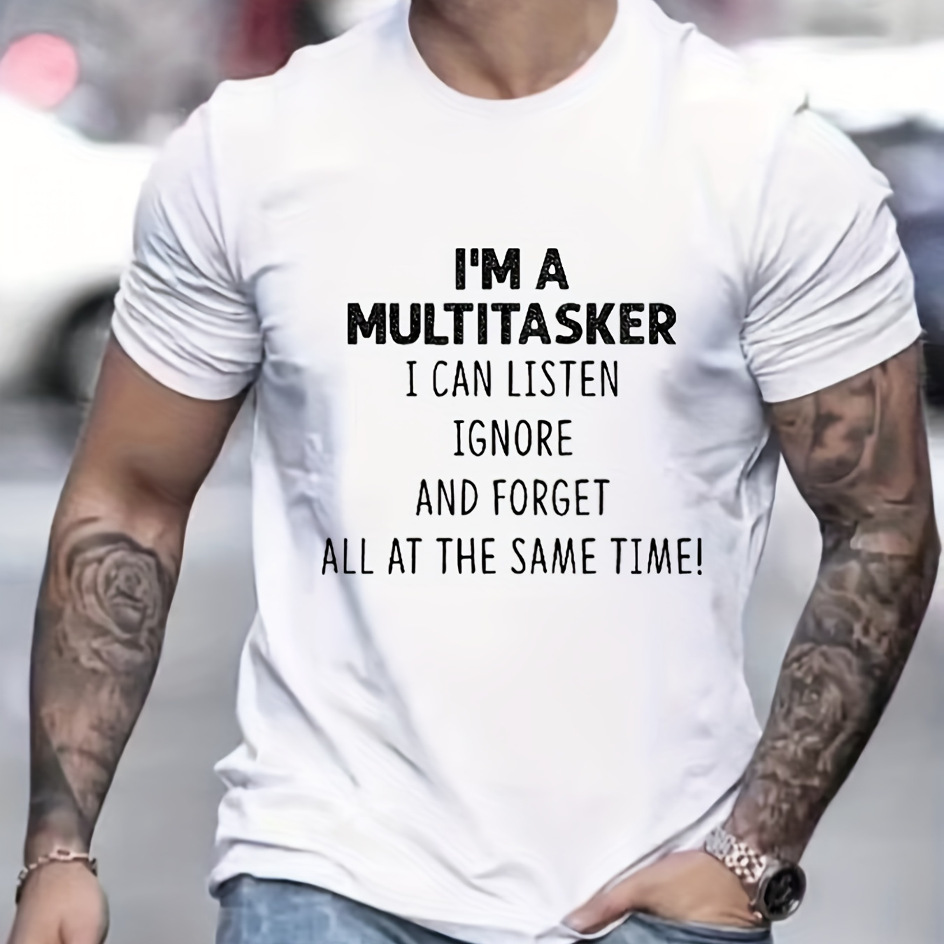 

Funny Multitasker Letter Pattern Print Men's Comfy Chic T-shirt, Graphic Tee Men's Summer Outdoor Clothes, Men's Clothing, Tops For Men, Gift For Men