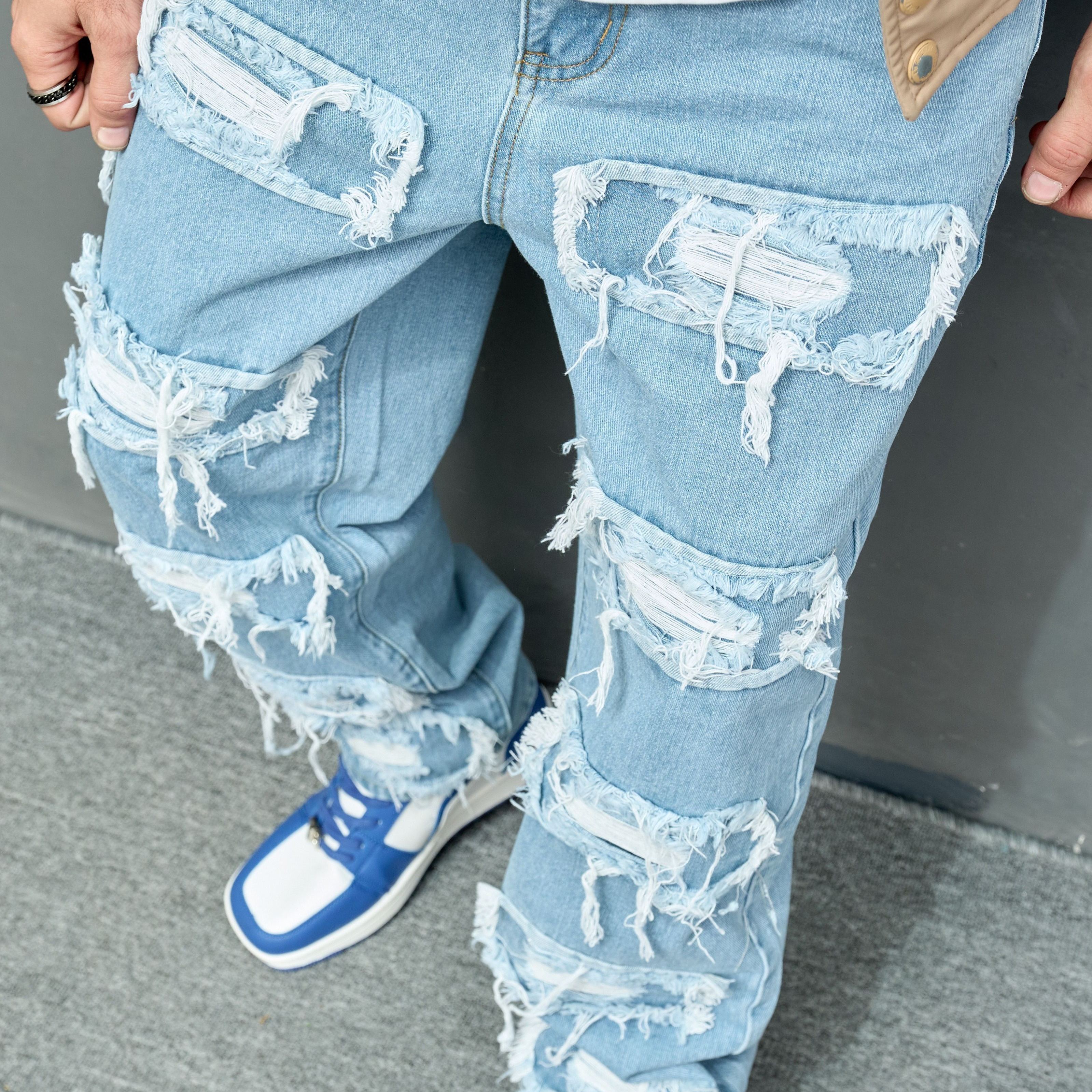 

Cross Border New Men's Denim Wide Leg Pants With Smooth Whiskers And Pleats, Loose And Casual, Versatile, Solid Color Wide Leg Men's Long Pants Trend