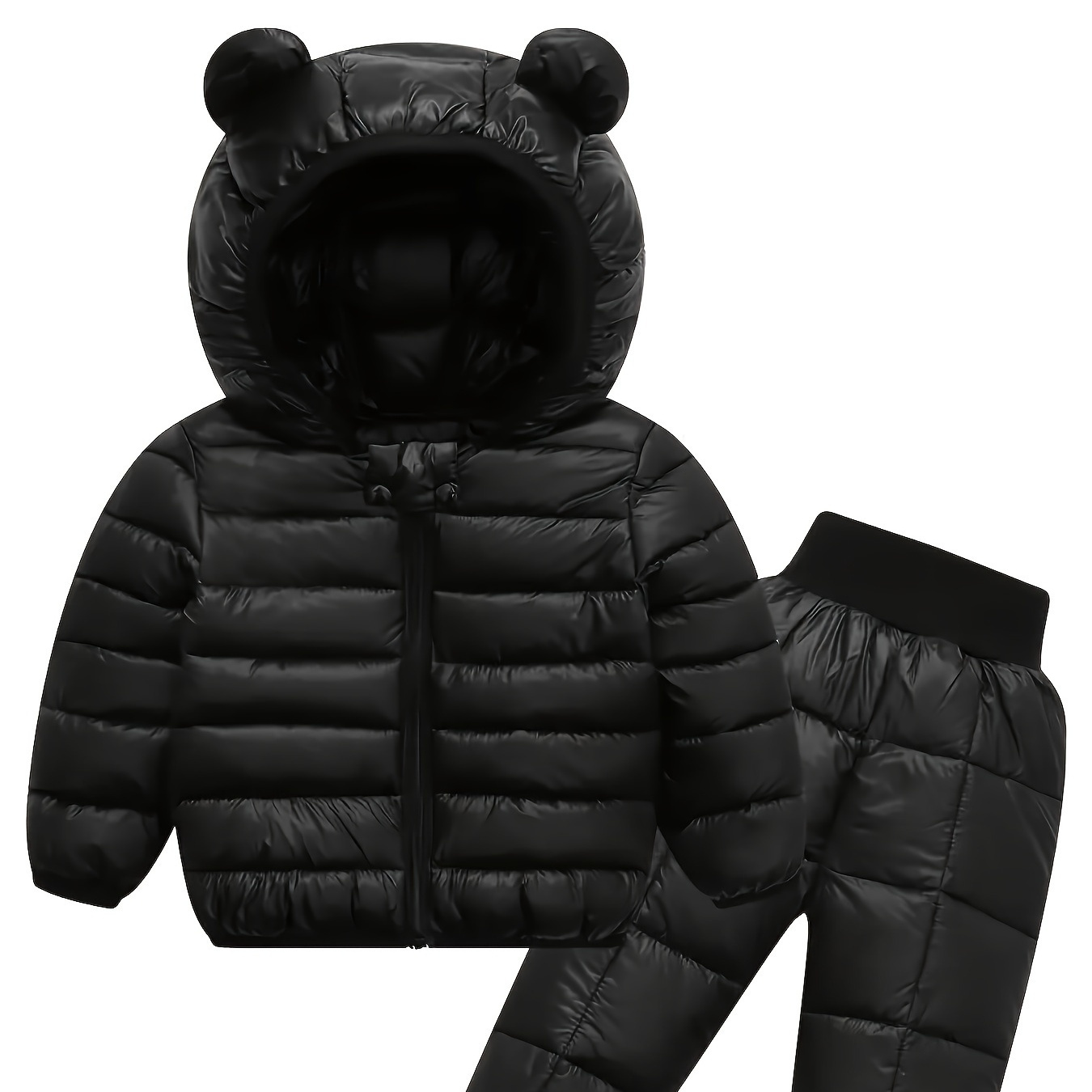 

2pcs 's Co-ords, Bear Hooded Quilted & Matching Pants, Toddler & Infant Boy's Clothing Set For