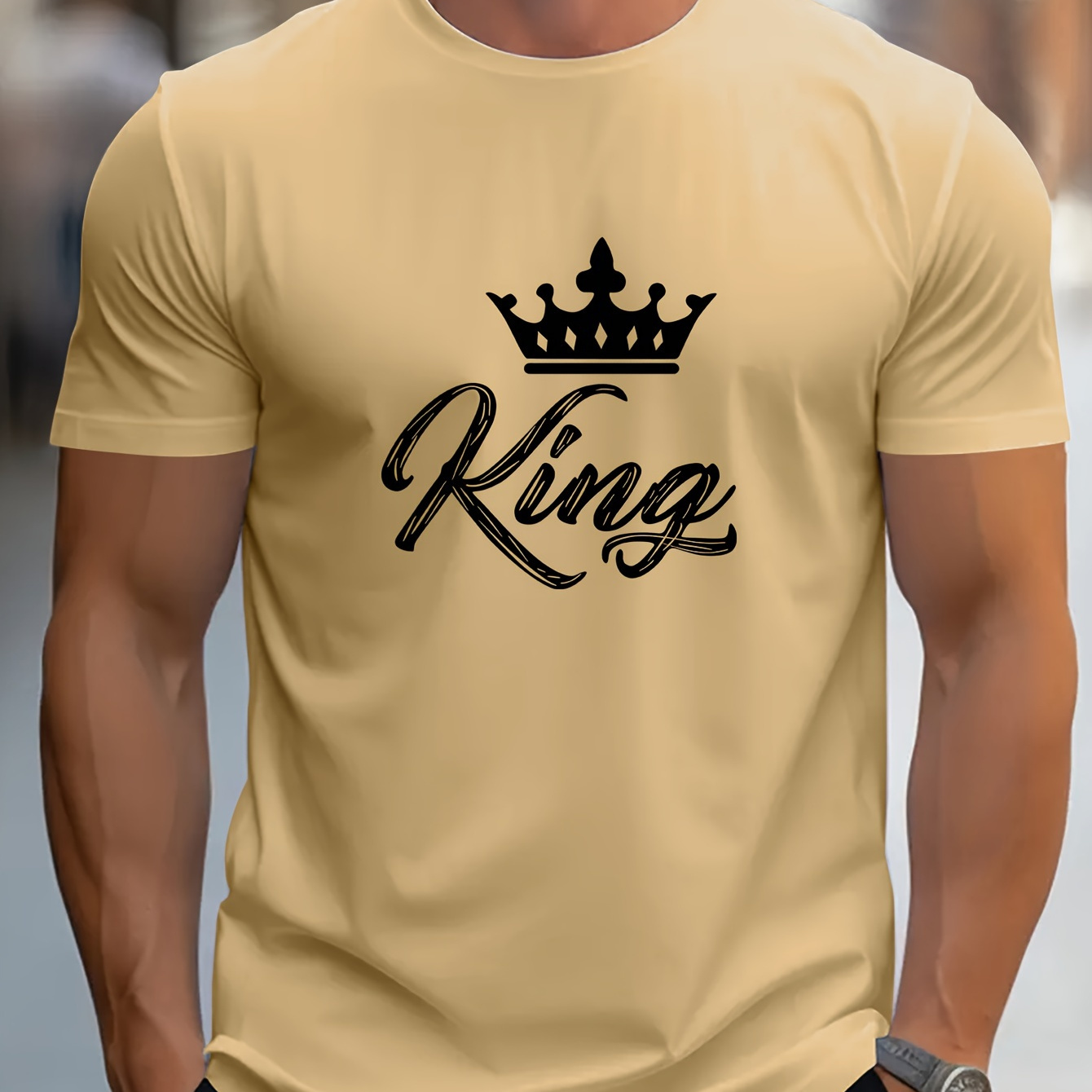 

King Print Men's Casual T-shirt, Short Sleeve Tee Tops, Summer Outdoor Sports Clothing