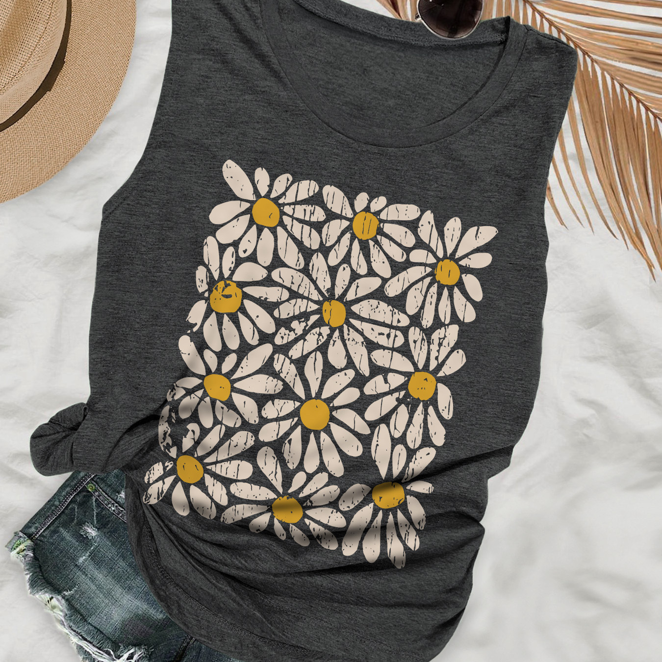 

Floral Print Tank Top, Sleeveless Casual Top For Summer & Spring, Women's Clothing