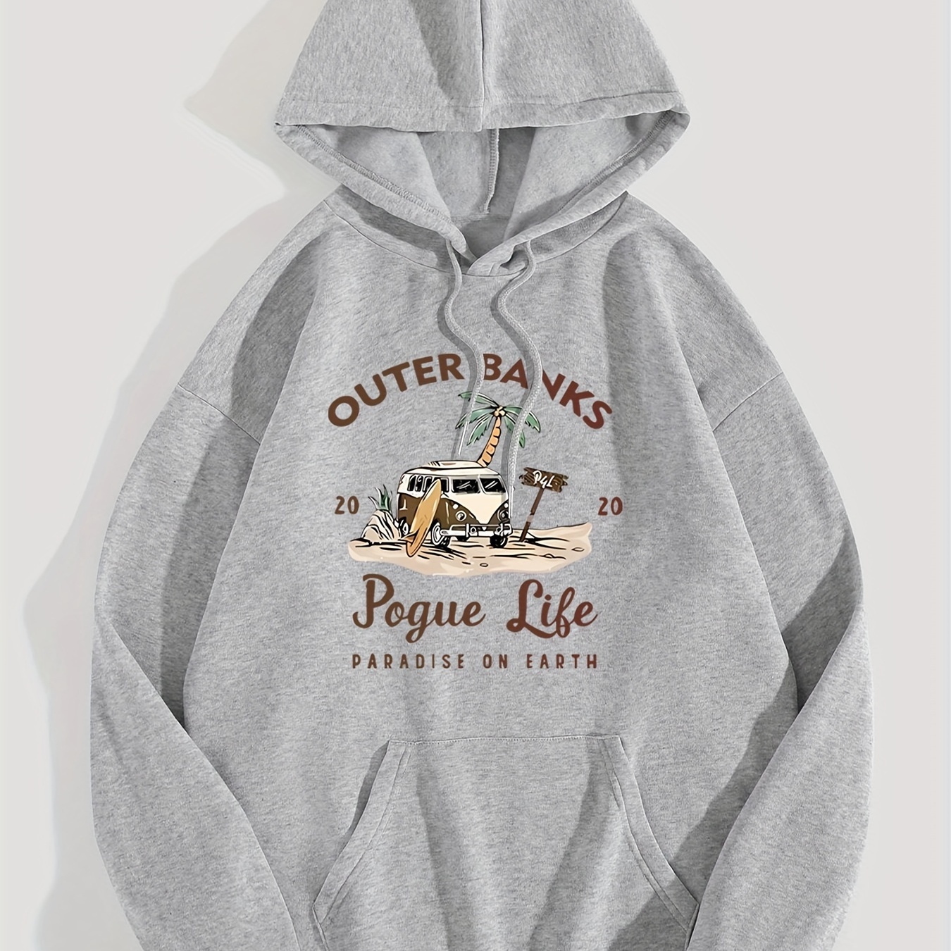 

Sweatshirt à capuche imprimé Outer Banks, poche décontractée, manches longues avec cordon de serrage, vêtements pour femmes