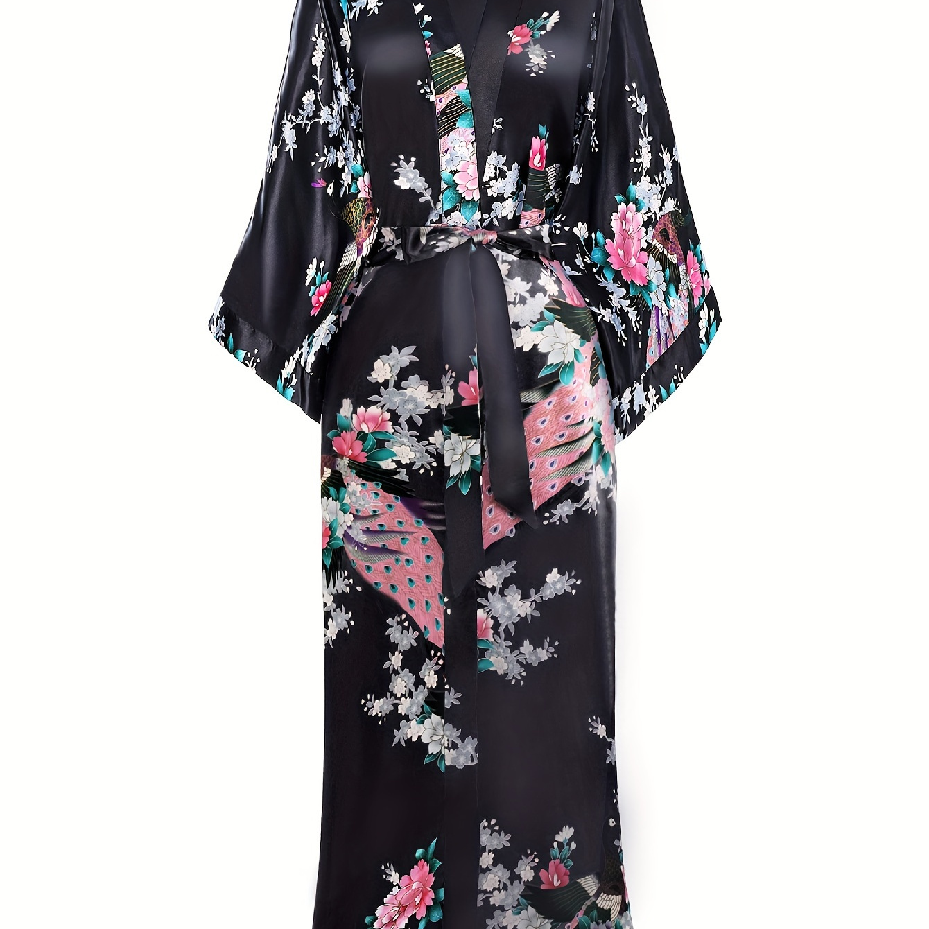 

Women's Kimono Robe Long Satin Robes With Peacock And Printed Kimono Nightgown