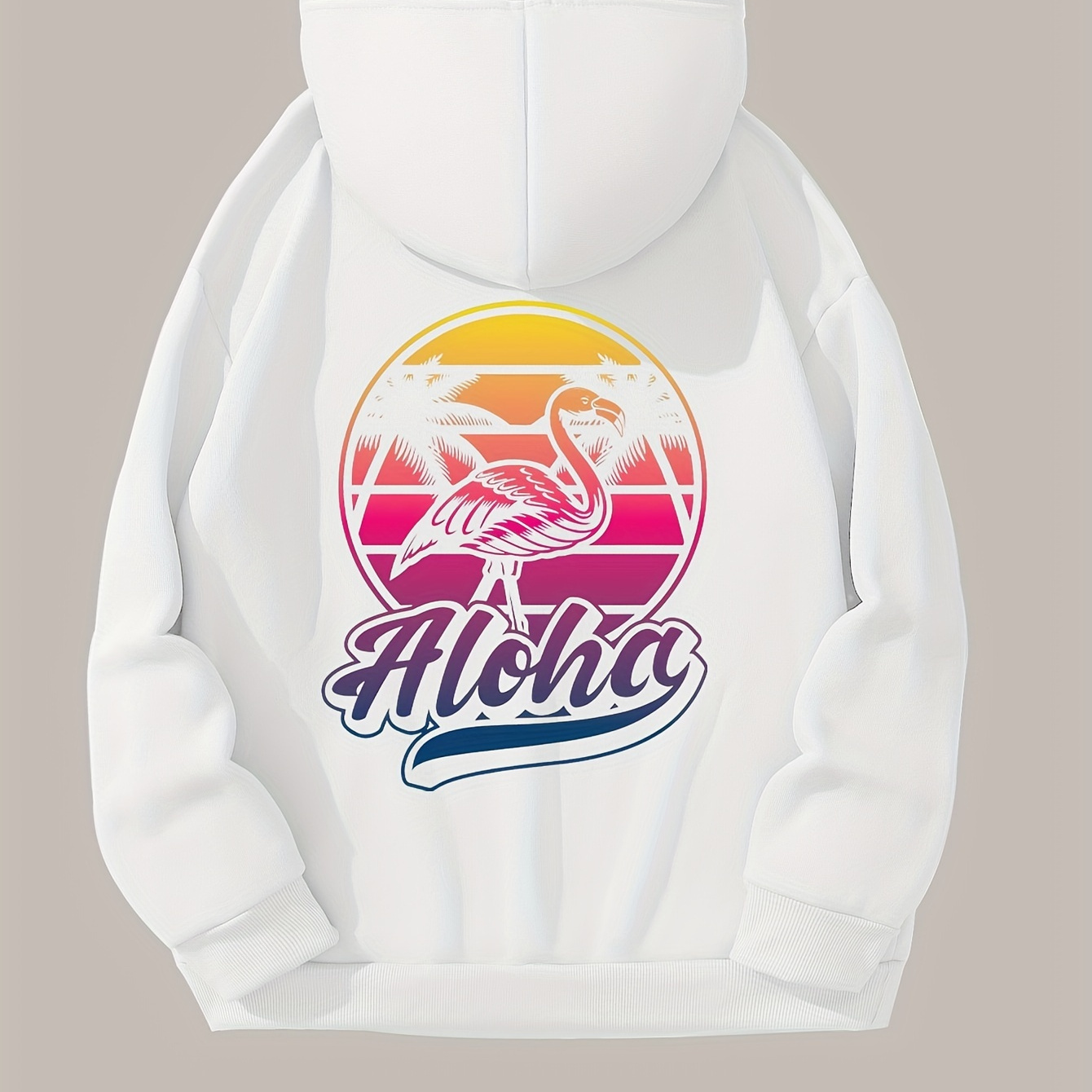 

Flamingo Graphic Aloha Print Hoodie - Casual Regular Fit Pullover With Hood, 100% Polyester Knit Fabric, Long Sleeve With Pocket Detail For Fall/winter - Women's Fashion Hooded Sweatshirt