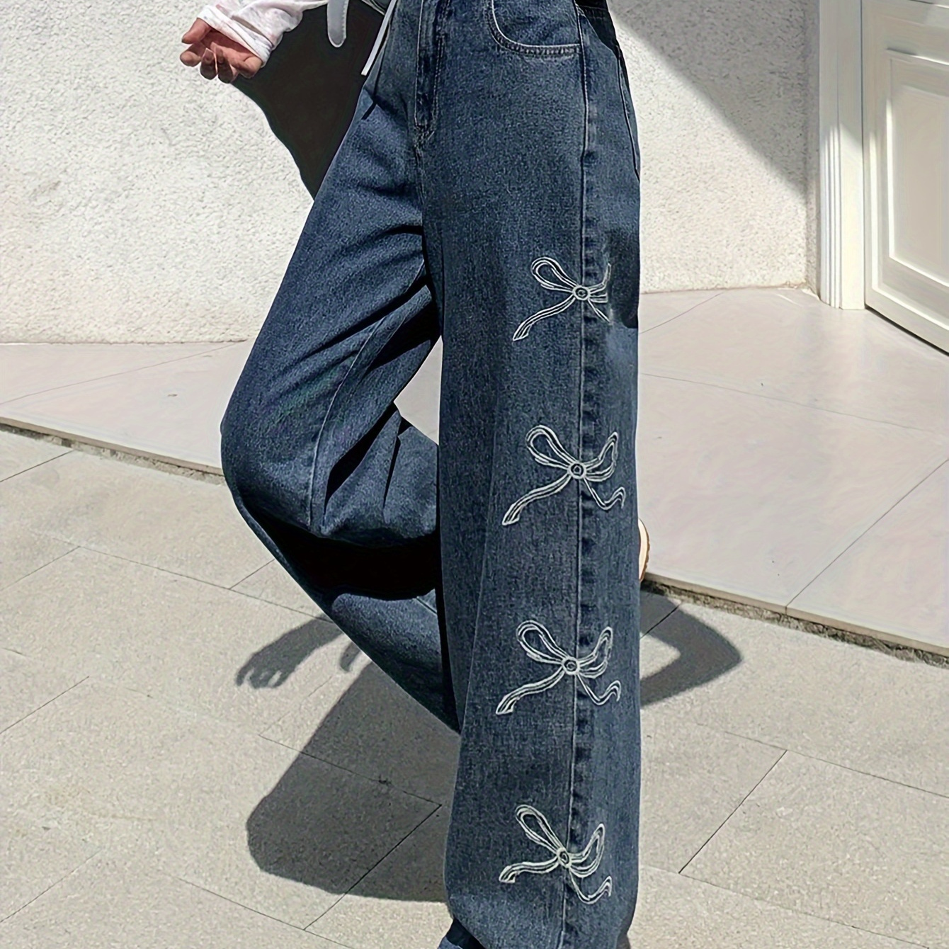 

' Y2k- -waist Straight-leg Embroidery, Stretchy & All - For Skateboarding & Streetwear, , , 7-15