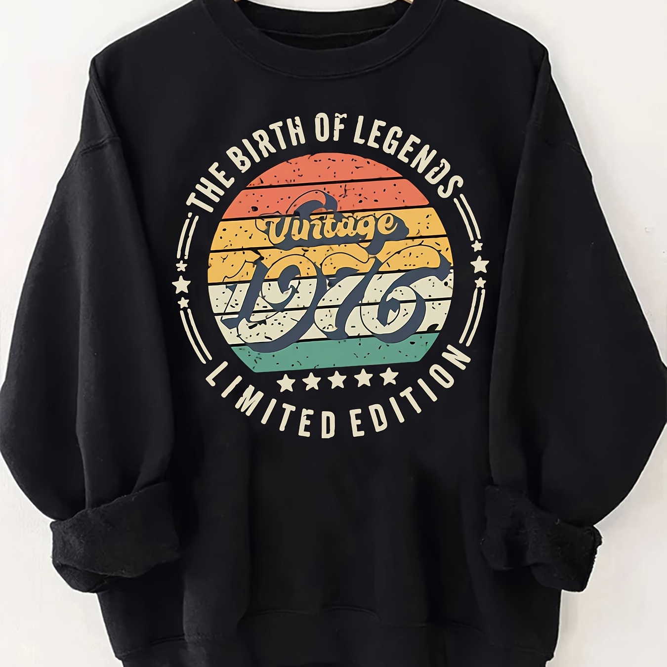 

Vintage 1976 Print Long Sleeve Sweatshirt, Crew Neck Casual Sweatshirt For Fall & Winter, Women's Clothing