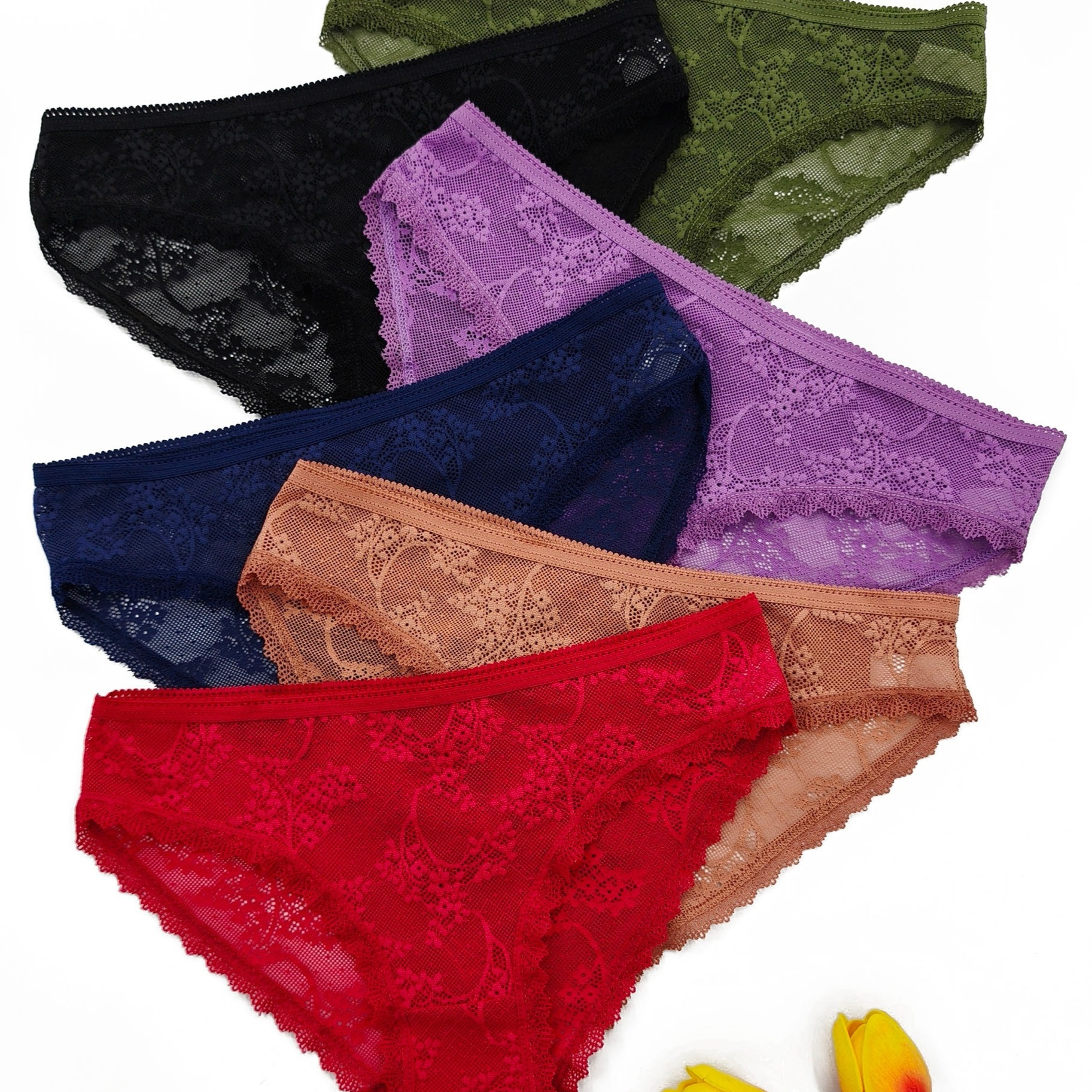 

6-pack Elegant Ladies Lace Panties, Sexy Comfortable Underwear, Assorted Colors, Breathable Briefs For Women