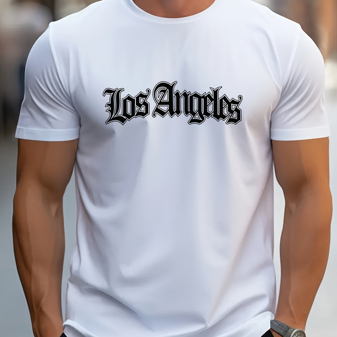 

Cool Los Angeles Print Men's Casual T-shirt, Short Sleeve Tee Tops, Summer Outdoor Sports Clothing