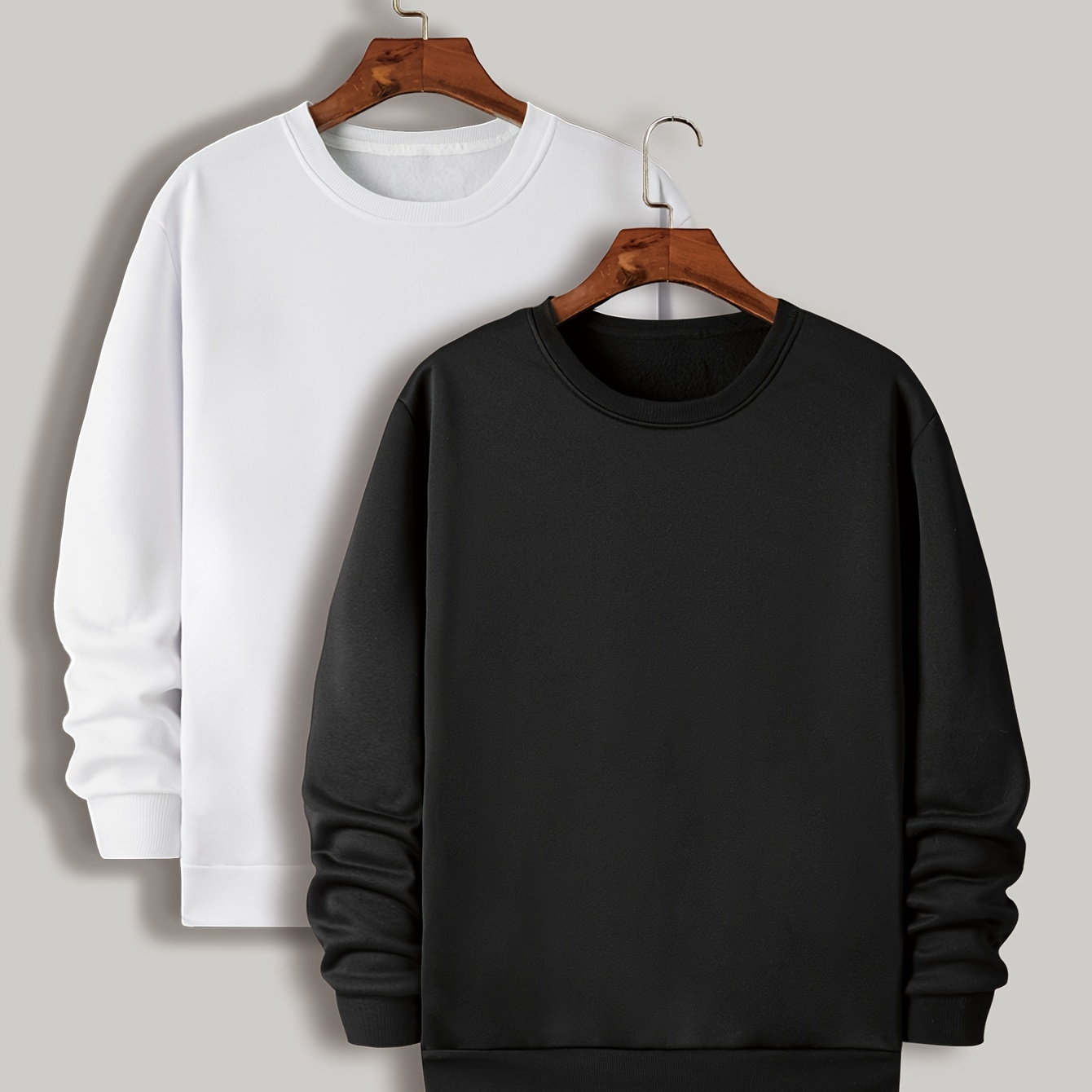 

2pcs Men's Solid Crew Neck Sweatshirt For Spring/autumn/winter, Oversized Trendy Long Sleeve Sweatshirt For Big & Tall Males, Men's Clothing, Plus Size