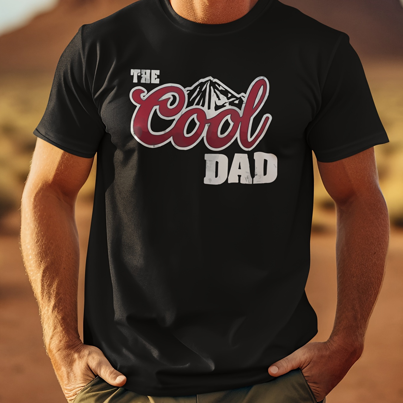 

'the Cool Dad' - Men's Front Printed Short Sleeved T-shirt - Machine Washable, Elegant Round Collar Tops - Gift For Father