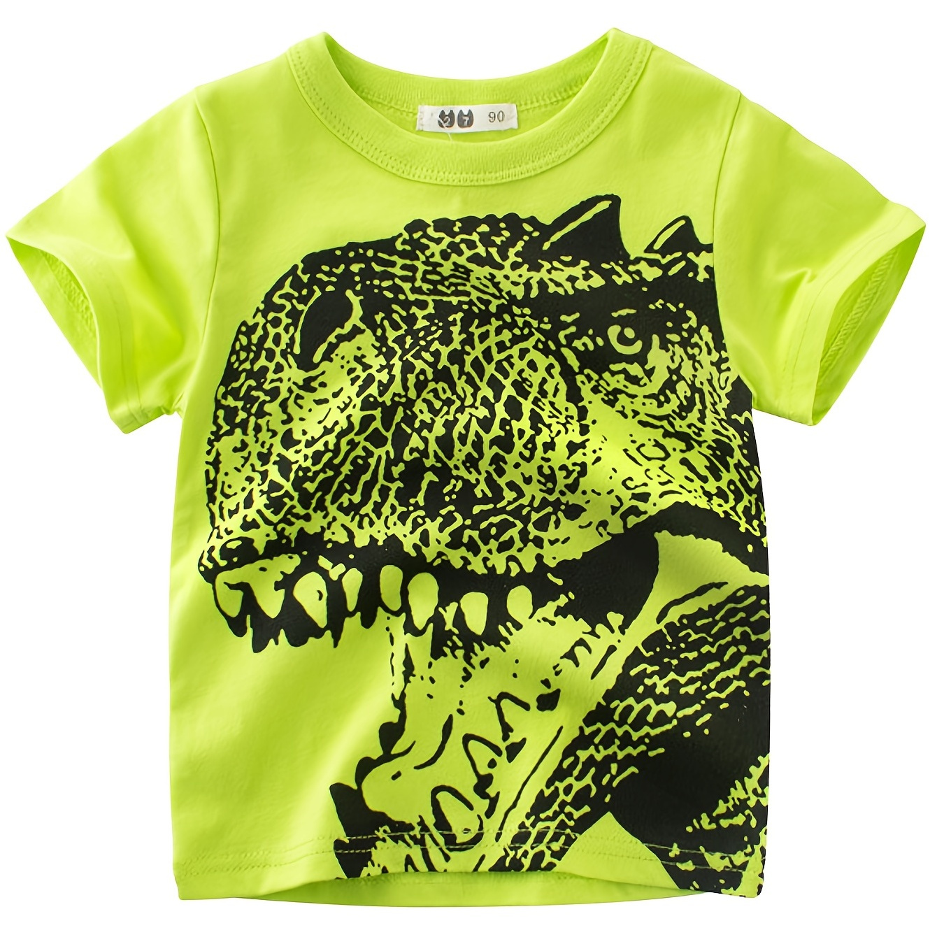 

Boys Casual Trendy Thin Fluorescent Green Dinosaur Print T-shirt For Summer Holiday