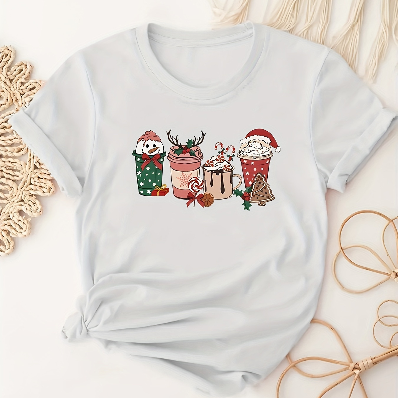 

Christmas Graphic Print Crew Neck T-shirt, Casual Short Sleeve Top For Spring & Summer, Women's Clothing