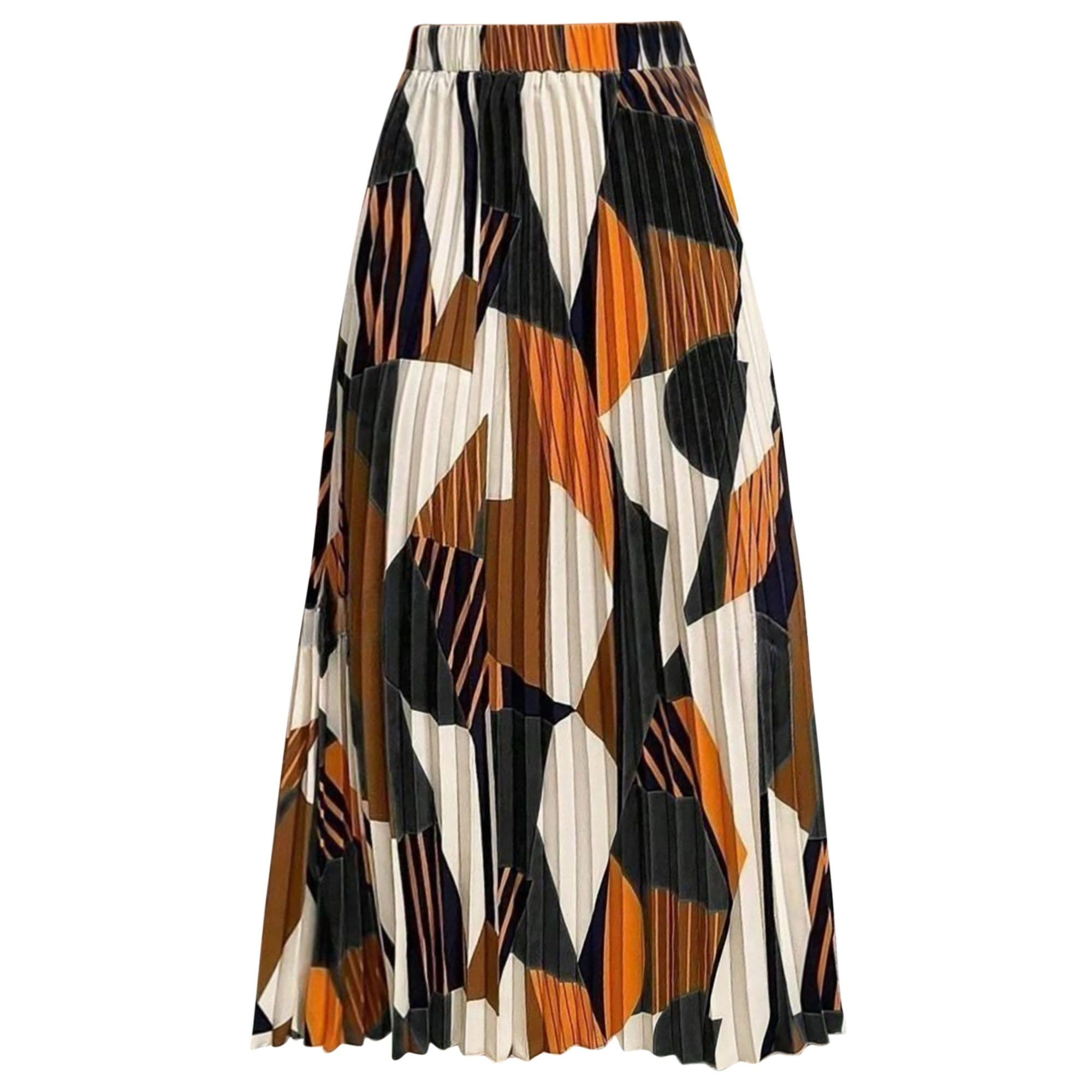 

Color Block Elastic High Waist Skirt, Elegant A-line Pleat Skirt For Spring & Summer, Women's Clothing