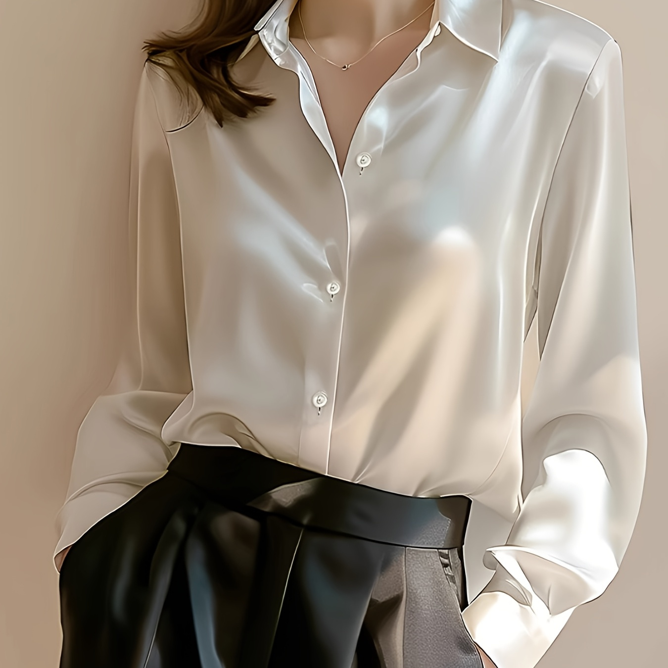 

Women's Elegant Shirt - Long Sleeve, Loose Fit, Casual Minimalist Style For Professional Commuting And Base Layer, Polyester, Machine Washable