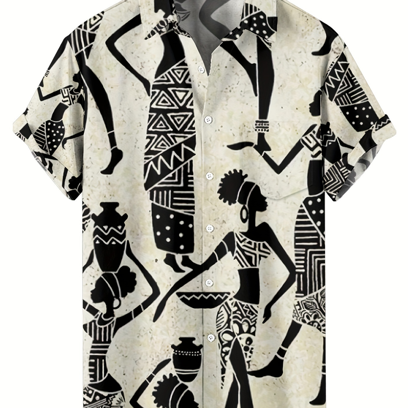 

African Girl Patterned Men's Casual Lapel Pocket Short Sleeved Button Up Shirt