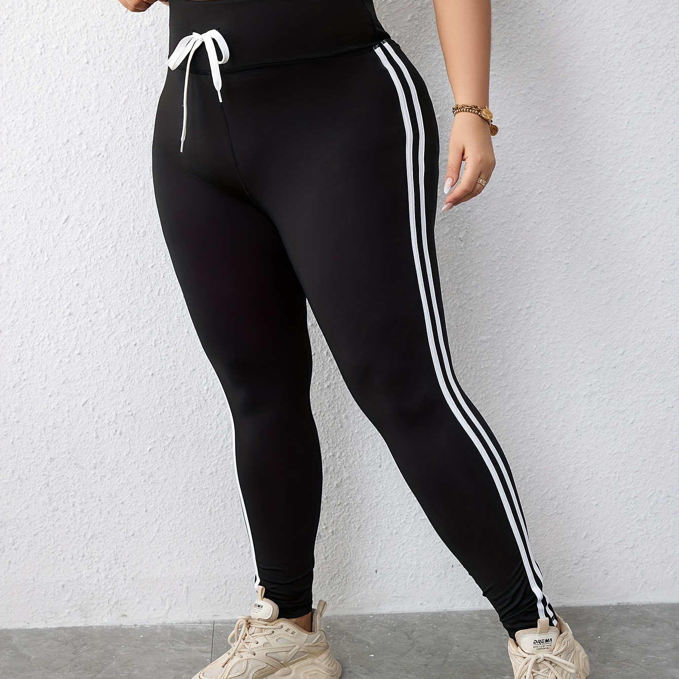 Plus Size Sports Leggings Women's Plus Striped Wide - Temu Germany