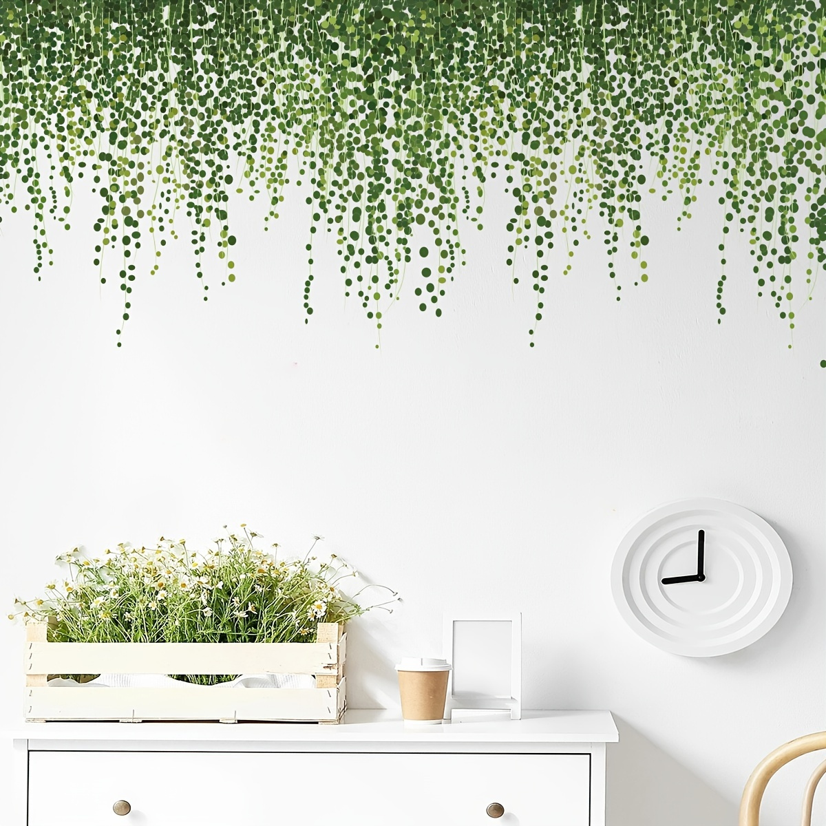 

Transform Your Wall With This 1pc Long Green Vine Decorative Sticker - Diy Materials Included!