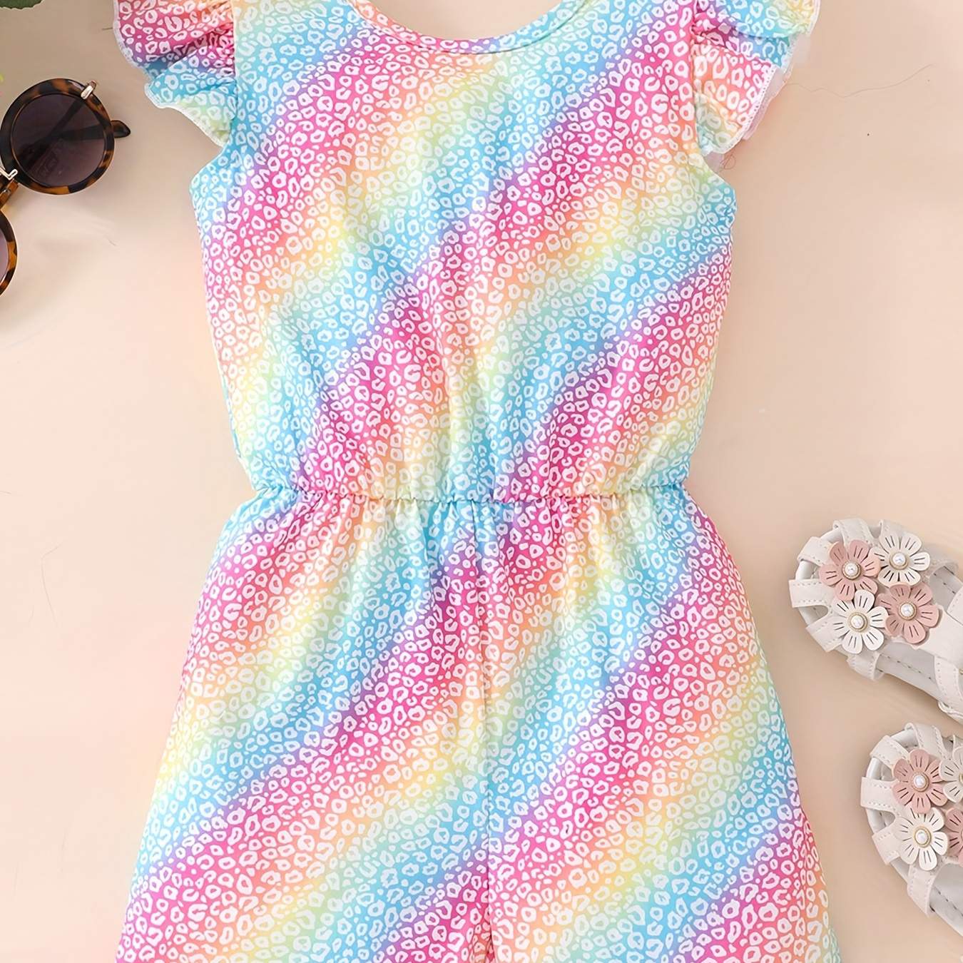 

Toddler Girls Colorful Leopard Ruffle Trim Backless Rompers Jumpsuits For Beach Vacation Kids Summer Clothes