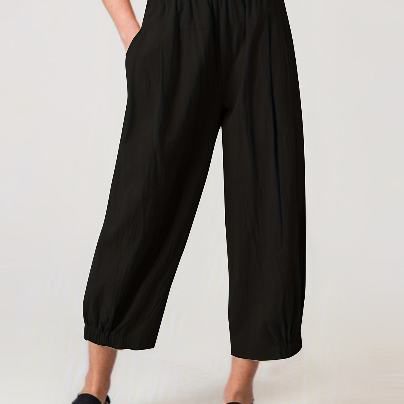 Pantalones Casuales De Talla * Pantalones Bombachos Elásticos De Tiro Alto  Con Bolsillos Para Mujer Con Corte Lateral Liso Y Decoración De Boton