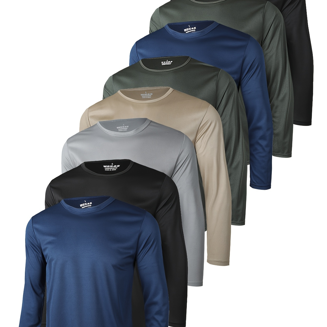 

8pcs Men's Athletic Long Sleeve T-shirts - Breathable & Moisture-wicking, Workouts & Training