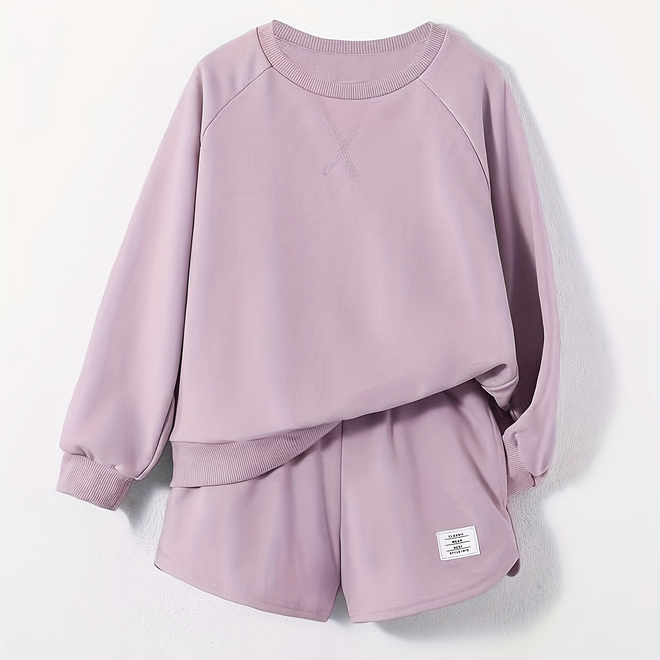 

Tween Girl Letter Patched Raglan Sleeve Pullover & Shorts
