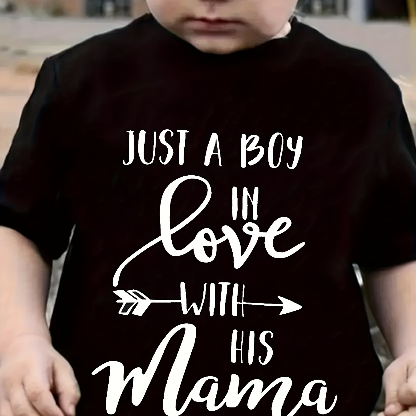 

Just A Boy In Love With His Mama Letter Print Boys Casual Short Sleeve T-shirts - Comfortable & Stylish Tops For Summer - Ideal Gift For Your Fashionistas