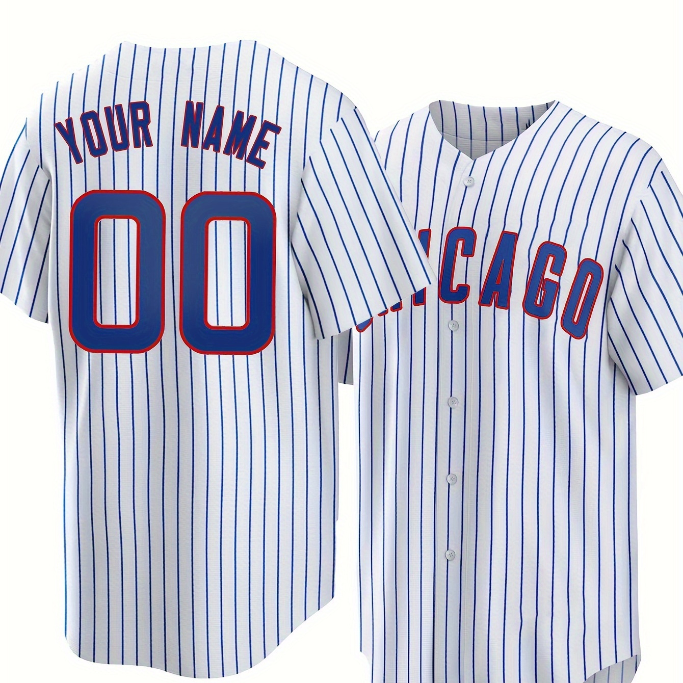 

Customized Name And Number, Chicago Embroidery Men's Stripe Pattern V-neck Button Up Baseball Jersey, Summer Tops For Sports And Outdoors Wear