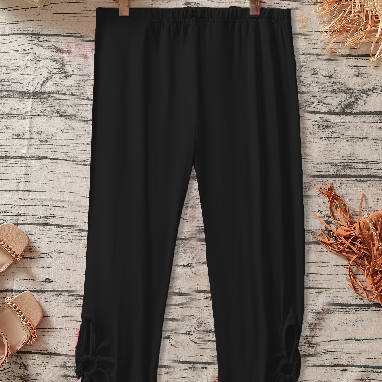 

Women's Plus Size Stretchy Casual Pants - Solid Color Black, Waistband, Fit, Polyester, Machine Washable - Ideal For Spring/summer/fall