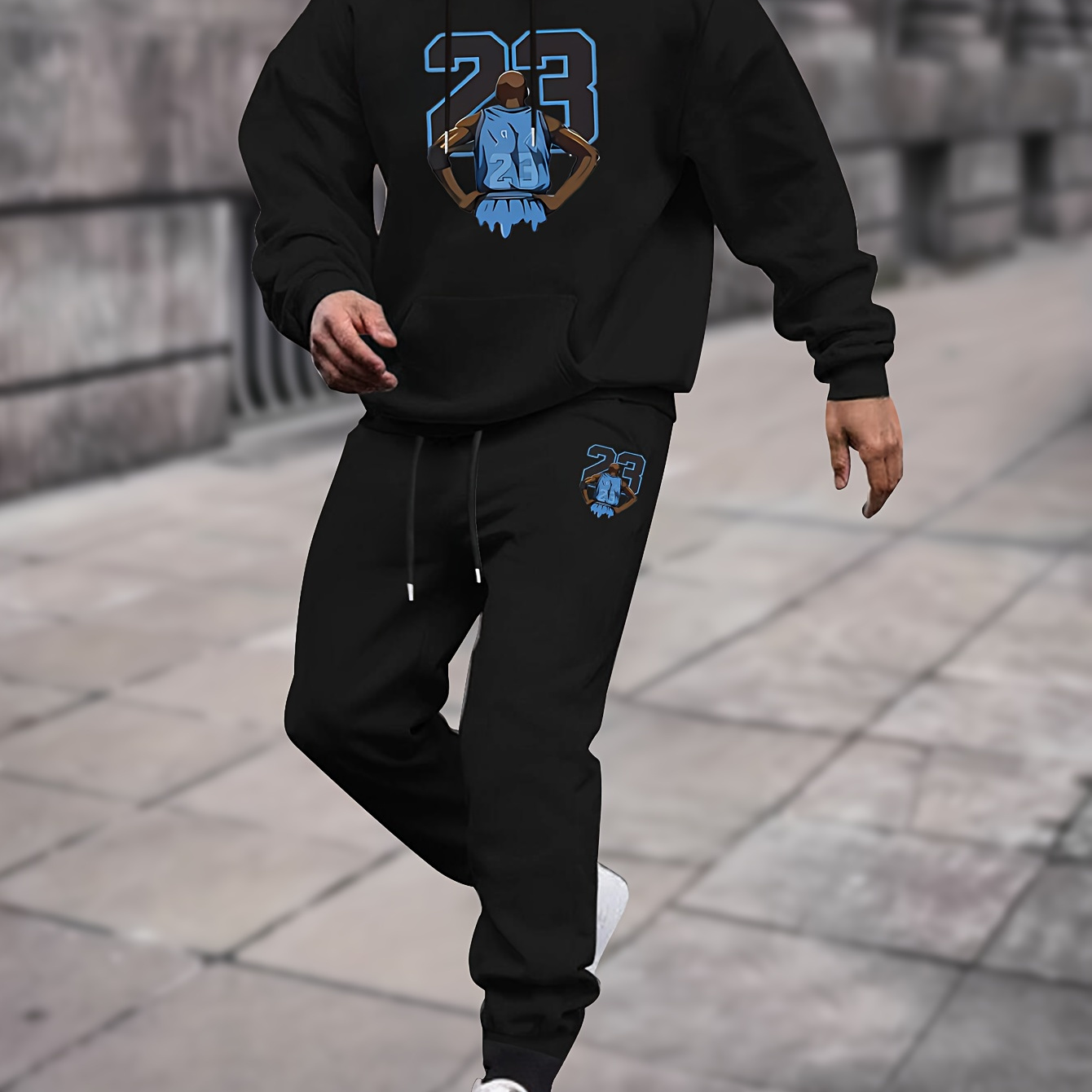 

2pcs, Number 23 Print, Men's Hoodie And Joggers Set For Spring And Fall