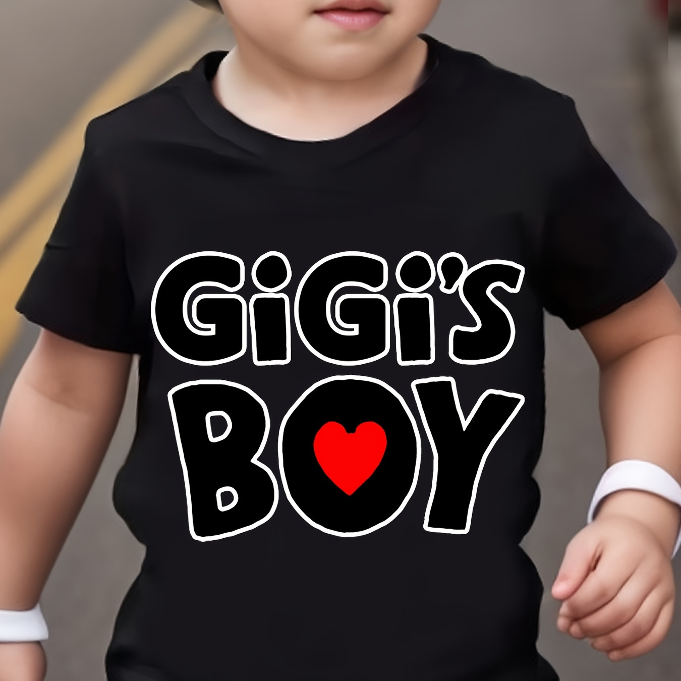 

Gigi's Boy Print Boy's Creative T-shirt, Casual Short Sleeve Crew Neck Pullover Top, Kids Summer Clothing