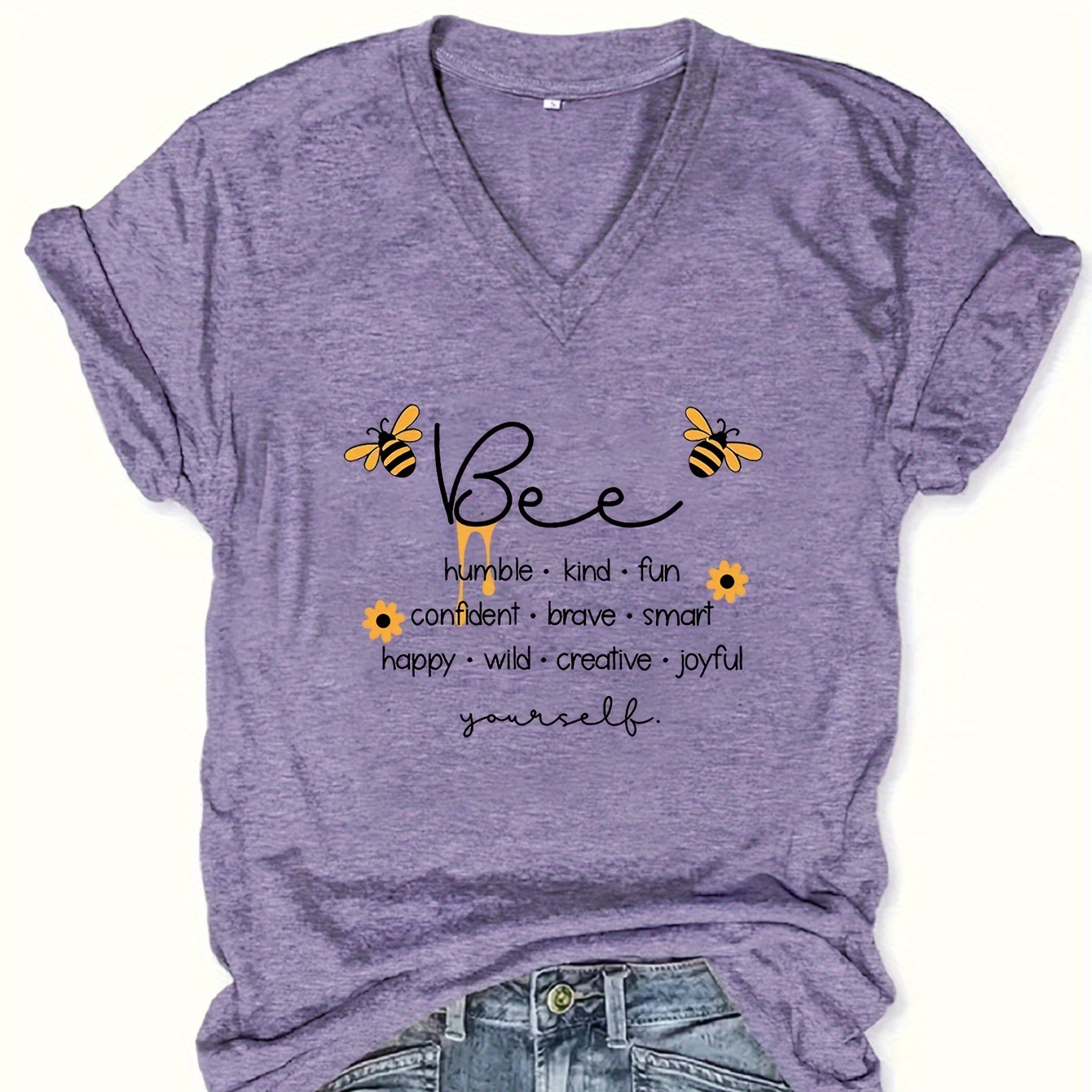 

V Neck T-shirt, Casual Short Sleeve T-shirt For , Women's Clothing