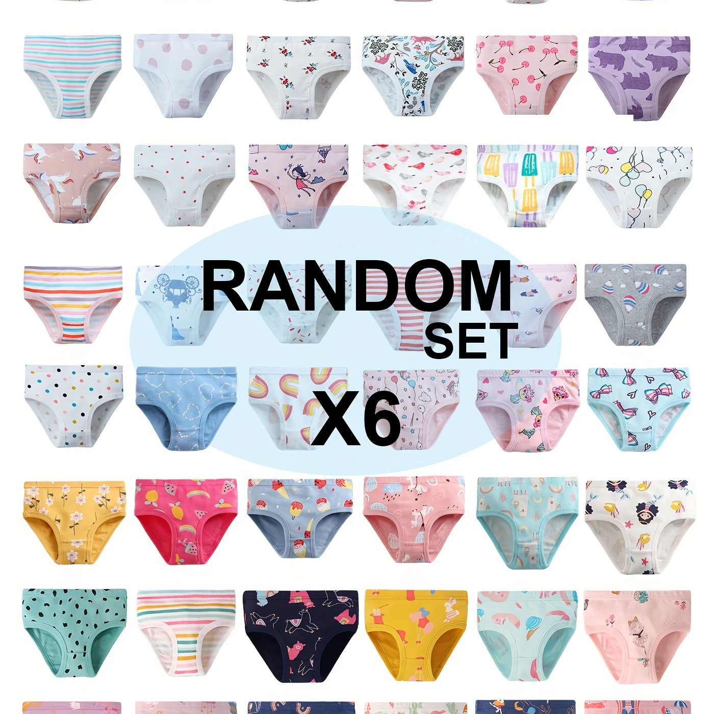 

Random 6pcs Girls Cotton Underwear Soft Breathable Cartoon Pattern Pattern Panties Comfy Triangle Briefs Panties