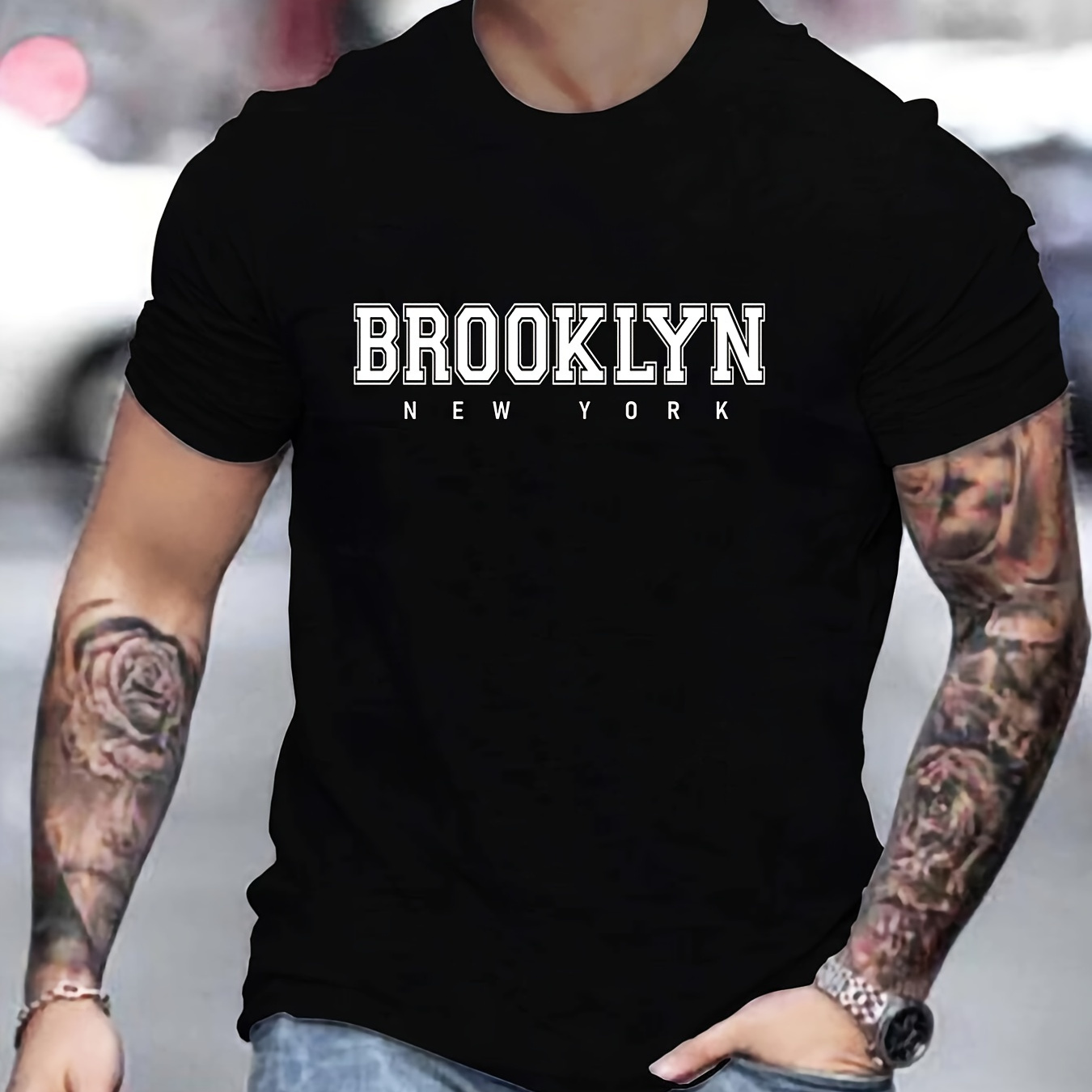 

'brooklyn New York' Print, Breathability, Summer Round Neck, Men's Short-sleeve T-shirt, Casual Wear, Men's Clothing