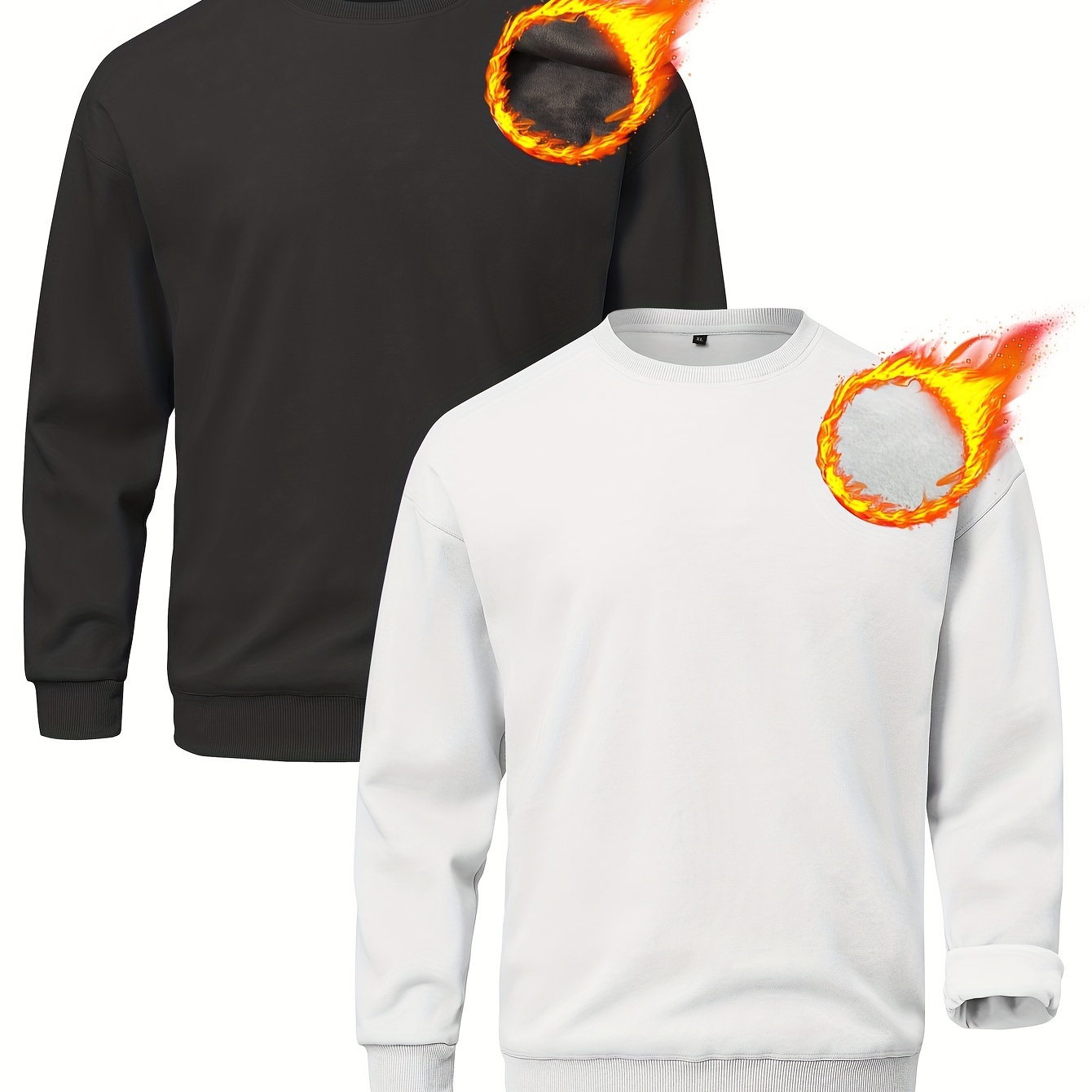 

2 Pack Men's Lined Sweatshirts Fleece Pullover Basic Tops Warm Crewneck Winter Sweatshirt