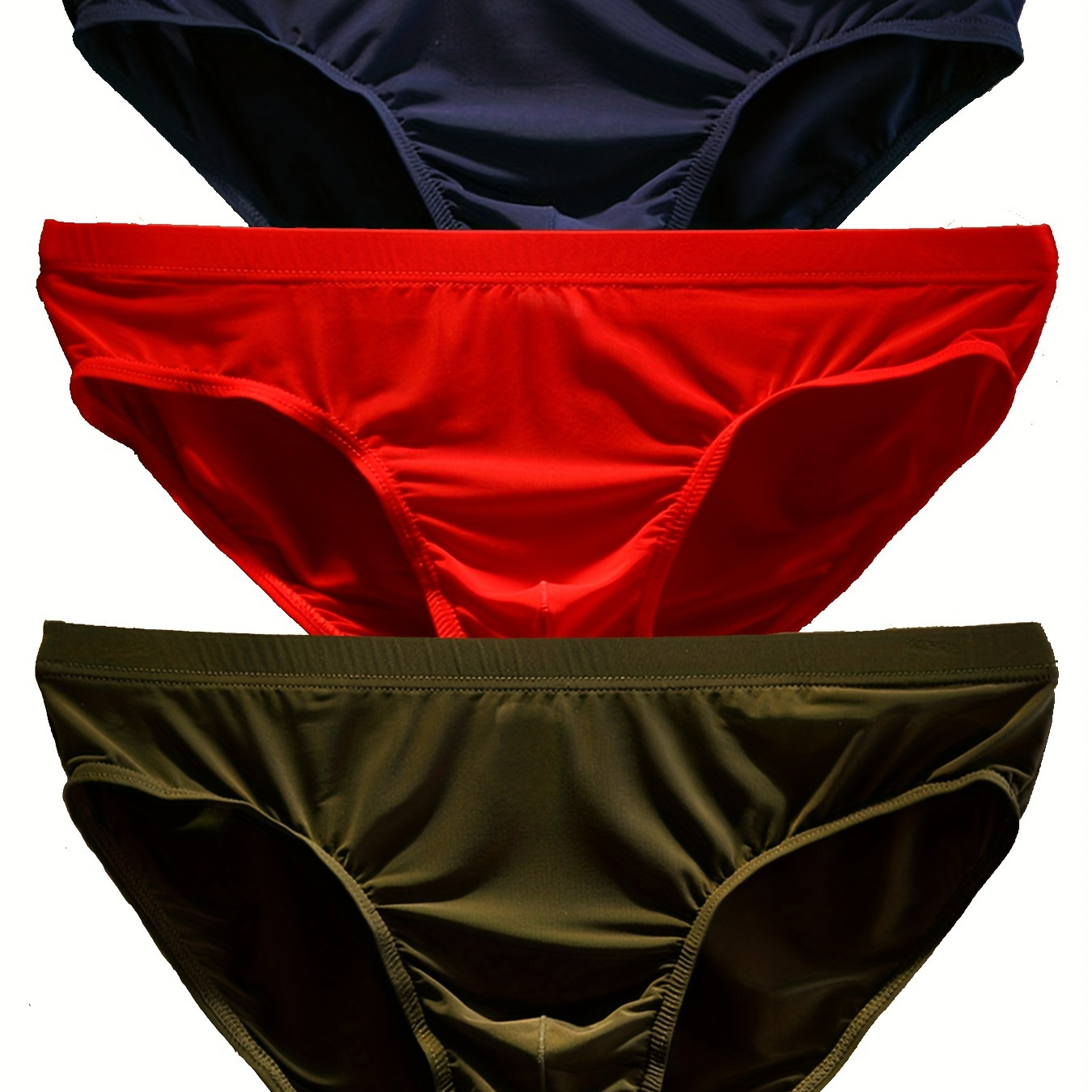 

3pcs Mixed Color Men's Ice Silk Seamless Briefs Sports Style U Pouch Triangle Underwear Solid Color Breathable Comfy Stretchy Sexy Bikini, Casual Sexy Underpants For Men