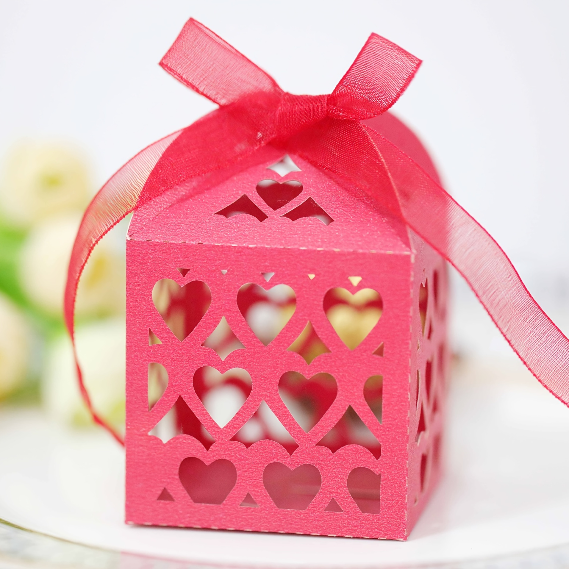 50 Pack Love Heart Hollow Wedding Party Favor Boxes, Pink Small Chocolate  Candy Gift Box For Guests, Birthday, Cute Mini Baby Shower Favor Boxes With