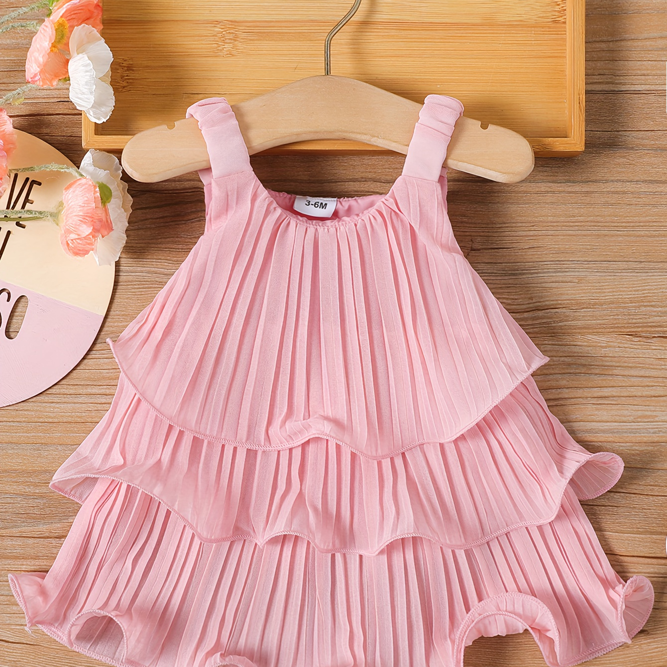 

Infant Toddler Baby Girls Summer Style Shirred Solid Color Sleeveless Suspender Cake Dress