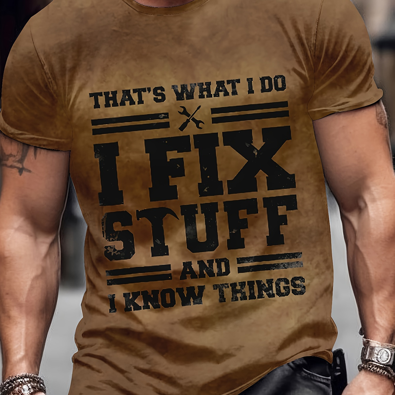 

Fix Stuff Slogan 3d Digital Pattern Print Graphic Men's T-shirts, Causal Tees, Short Sleeves Comfortable Pullover Tops, Men's Summer Clothing
