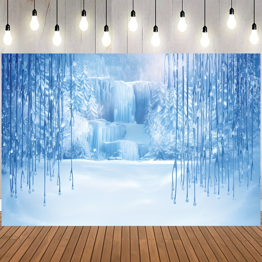 

1pc, 5x3ft Winter Backdrop, Ice And World Photography Backdrops Background, Christmas Winter Crystal Pendant World Backdrops, For Props Backdrop