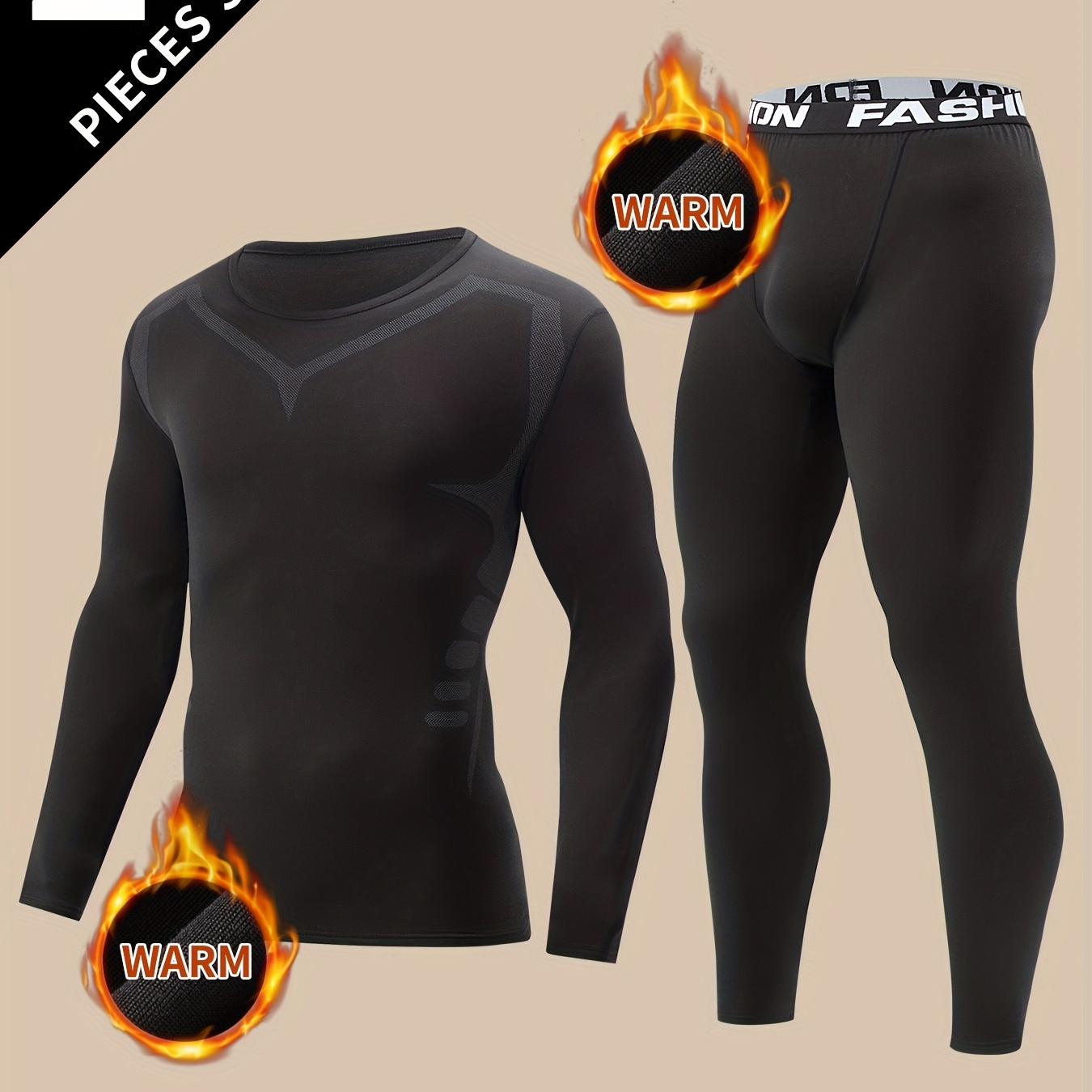 

2 Pcs Men's Plush Thermal Base Layer Set - Moisture-wicking & Breathable Basic Long Sleeve & Leggings - Perfect For Running & Yoga & Fitness