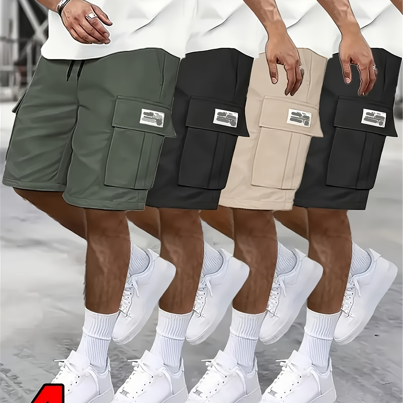 TEMU 4pcs Set - Men's Shorts, Casual Loose Shorts,, Large Pocket Workwear Shorts, Summer Workwear Shorts Men's 5 Quarter Pants Ins Trendy Straight Leg Casual 5 Quarter Shorts Couple Basketball Pants