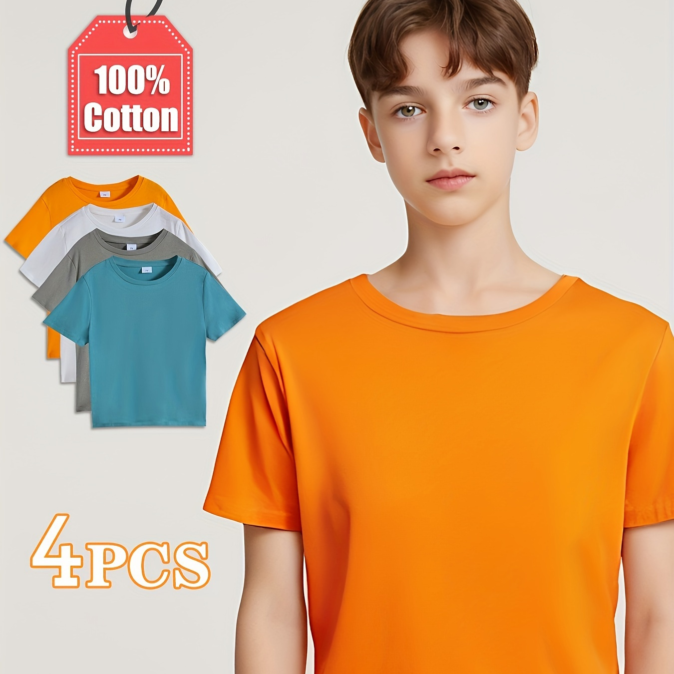 

Lot De 4 T-shirts En Coton 100% Pour Garçon, Manches Courtes, Col Rond, Confortables Et Sportifs Pour Une Tenue Estivale Décontractée