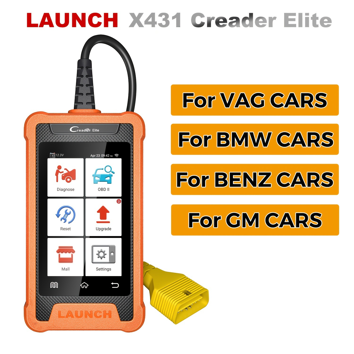 Launch X431 Creader Elite Vag/ /benz/gm プロフェッショナルフルシステム診断ツールオンライン Ecu  コーディング 31+ リセット機能 Obd2 スキャナー 自動車 Temu Japan