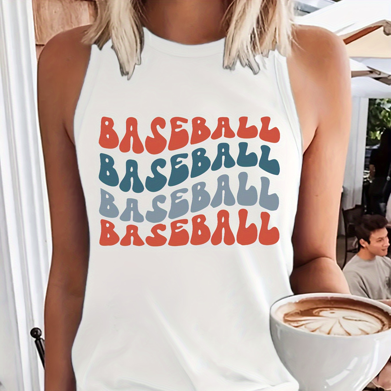 

Baseball Letter Print Tank Top, Sleeveless Crew Neck Casual Top For Summer & Spring, Women's Clothing