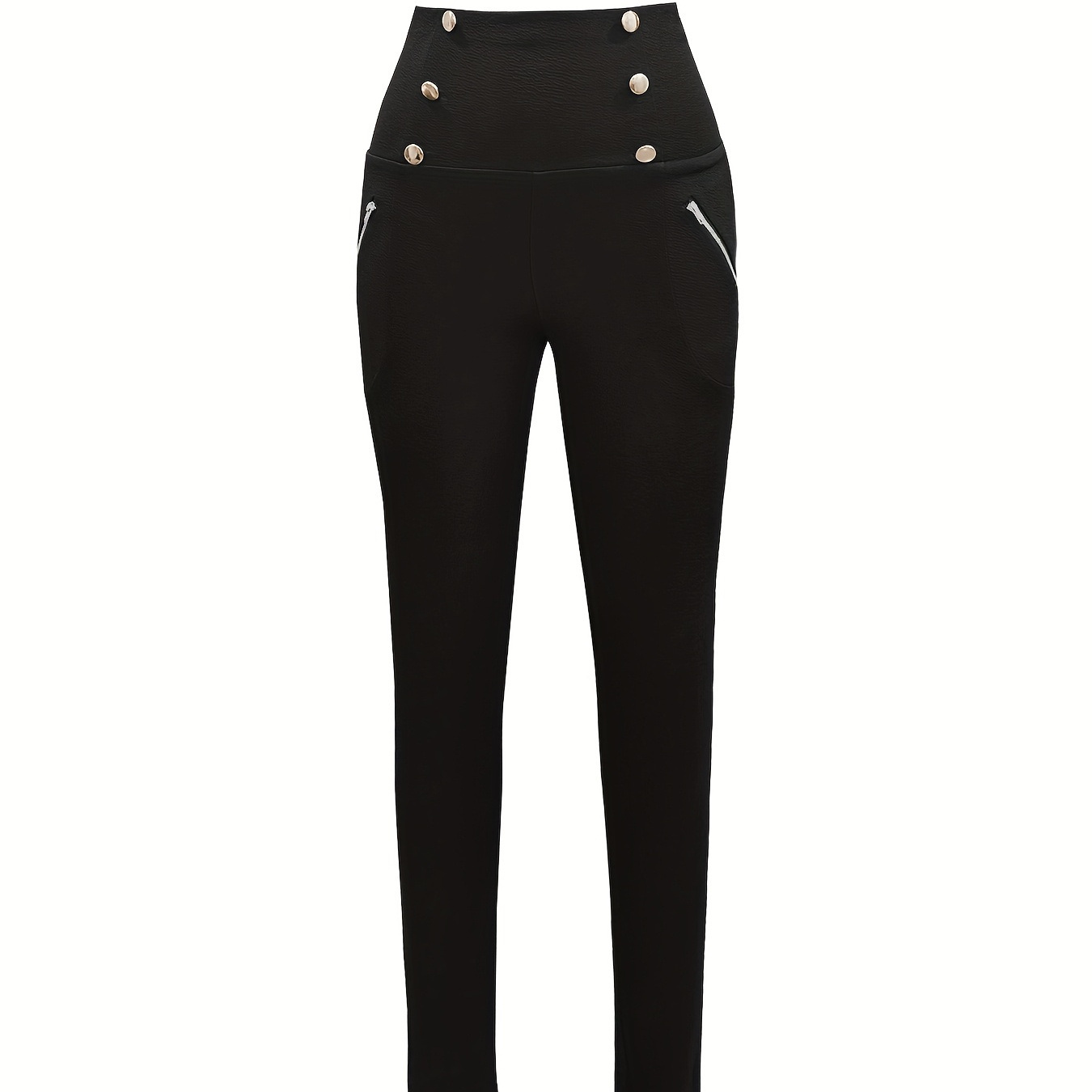 

Black High-waisted Double-breasted Slimming Leggings