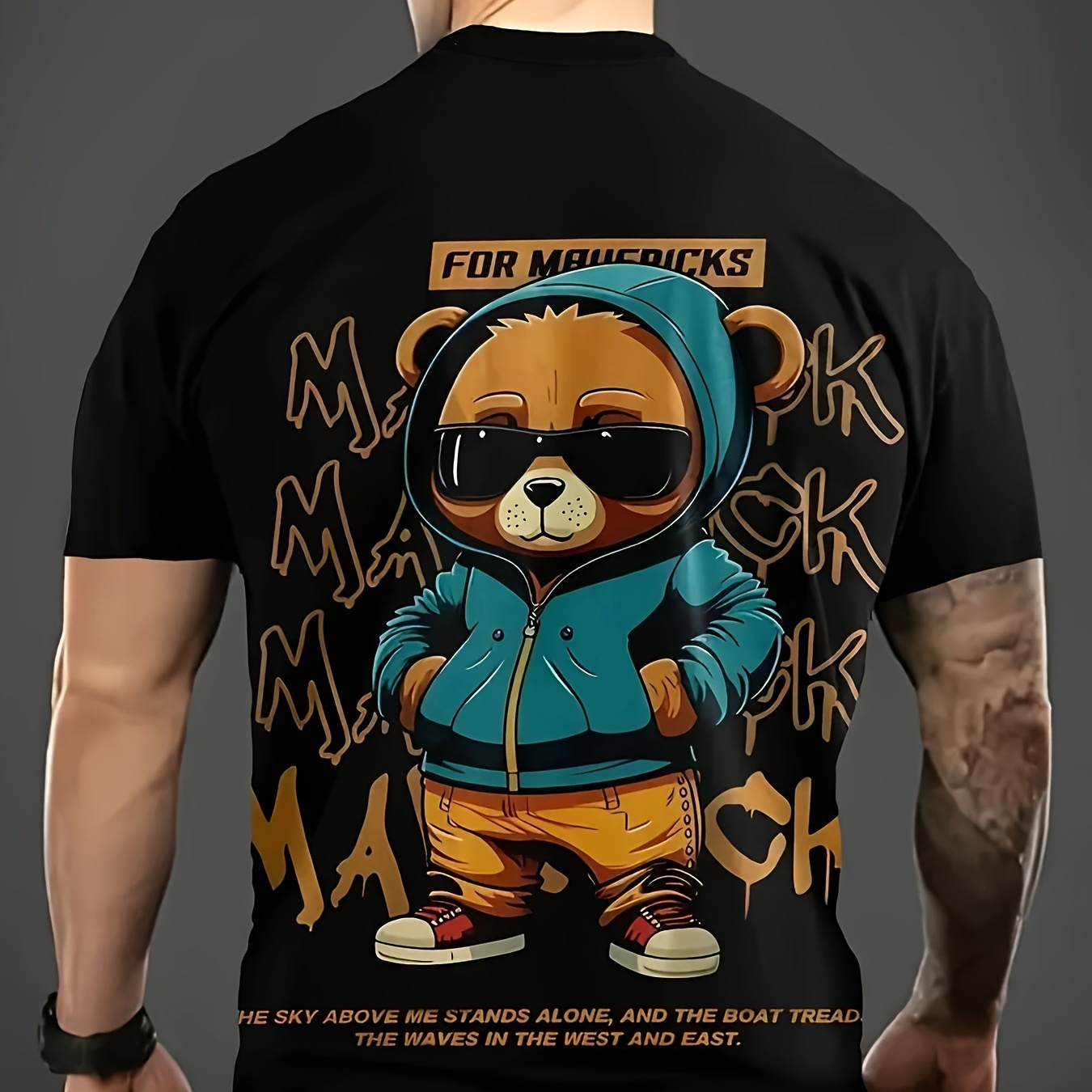 

Men's Bear Graphic Print T-shirt, Casual Short Sleeve Crew Neck Tee, Men's Clothing For Outdoor